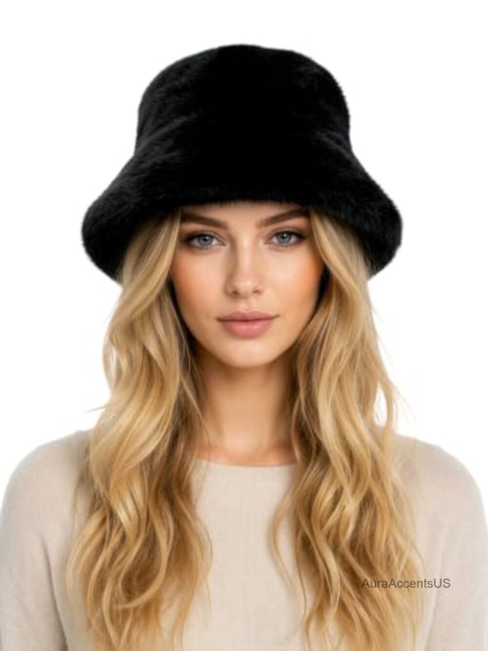 Faux Mink Fur Bucket Hat Plush Winter Cold Weather Women's